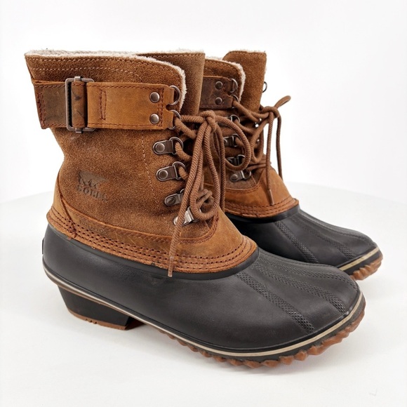 SOREL | Winter Fancy Lace-Up II Leather Duck Boots in Brown | Sz 9 - Picture 5 of 16